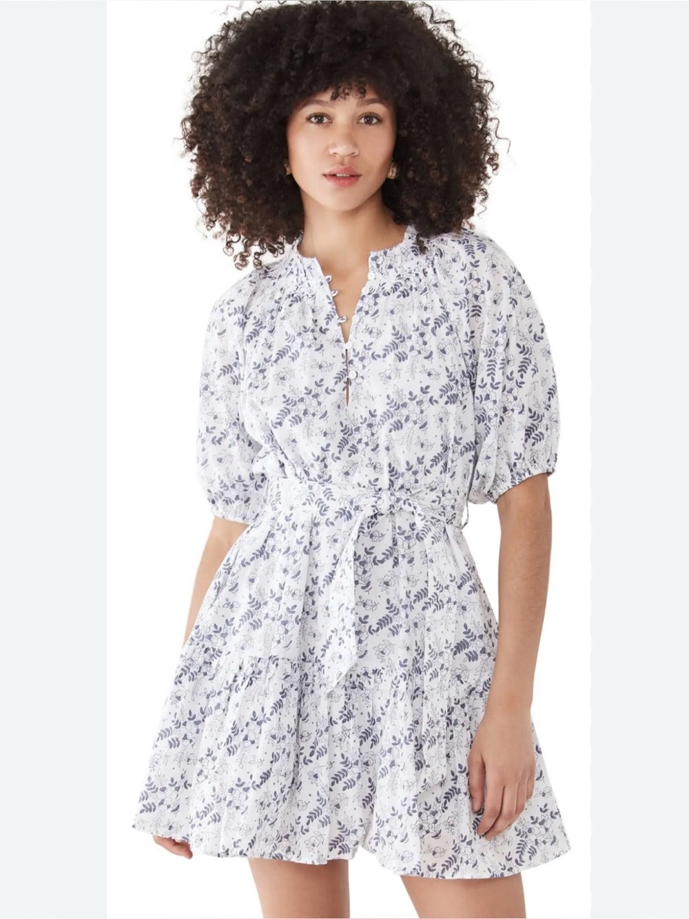 Cleobella Nevah Mini Dress in Killarney White Blue Floral Print Pockets Women XS